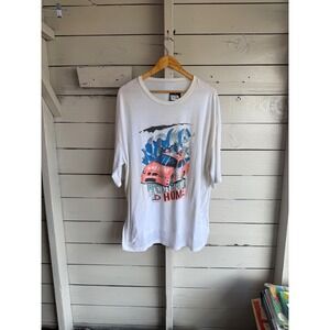 Stash House Hammer It Home Racing Graphic T-Shirt White Mens Oversized Tee
